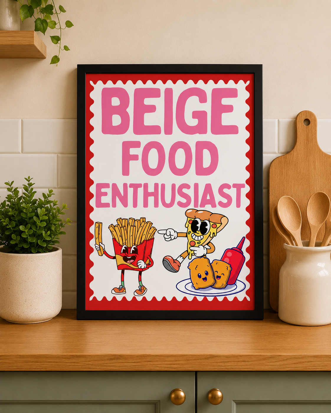 'BEIGE FOOD ENTHUSIAST' KITCHEN WALL PRINT