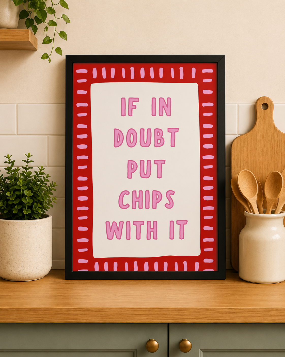 'IF IN DOUBT PUT CHIPS WITH IT' KITCHEN WALL PRINT