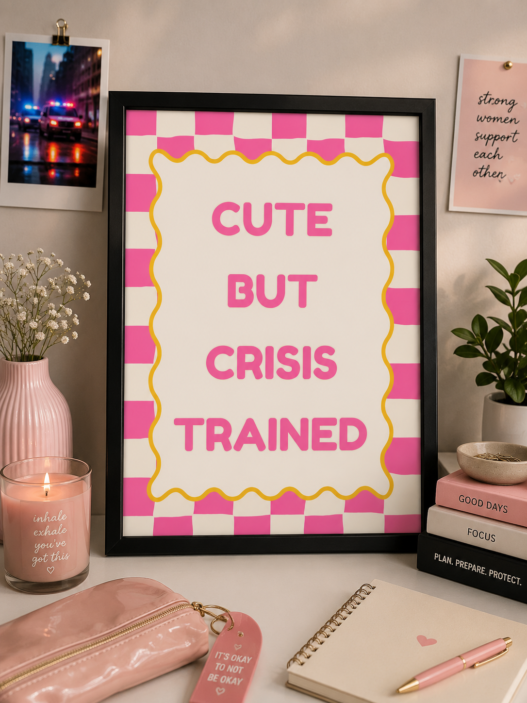 'CUTE BUT CRISIS TRAINED' Emergency Services Wall Print