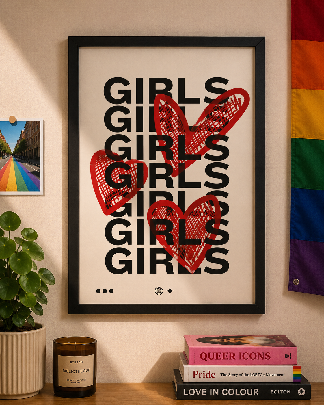'GIRLS GIRLS GIRLS' Lesbian LGBTQ Wall Print