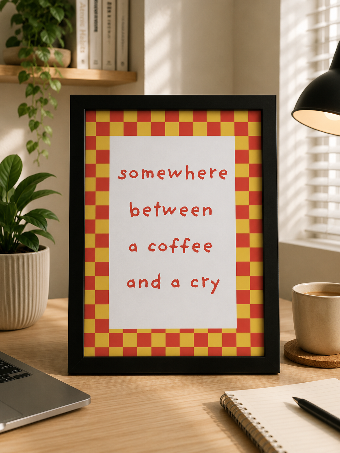 'SOMEWHERE BETWEEN A COFFEE AND A CRY' WFH Work From Home Wall Print