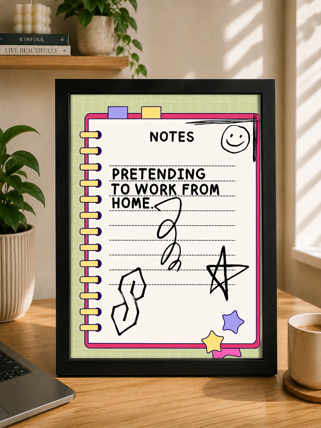 'PRETENDING TO WORK FROM HOME' WFH Doodle Wall Print