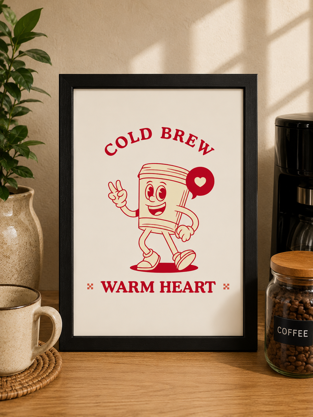 'COLD BREW WARM HEART' COFFEE WALL PRINT