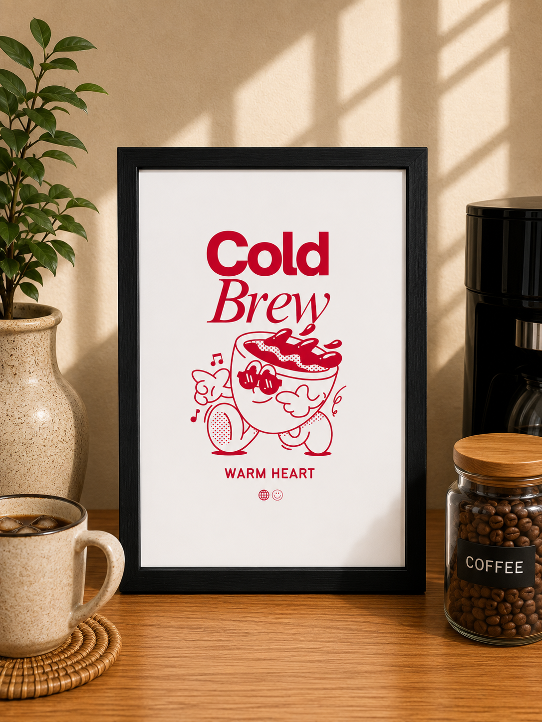 'COLD BREW WARM HEART' RED WALL PRINT