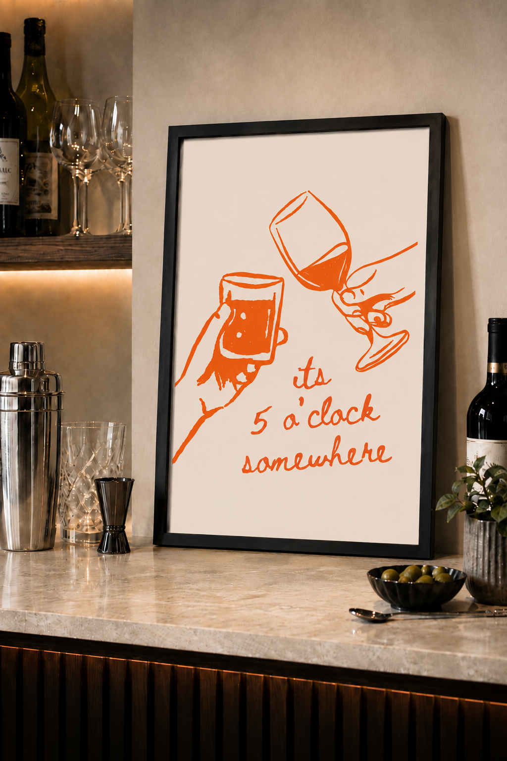 'ITS 5'O CLOCK SOMEWHERE' ALCOHOL WALL PRINT