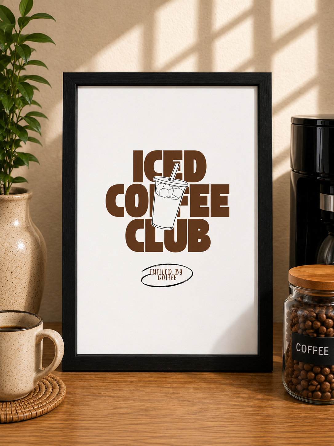 'ICED COFFEE CLUB' WALL PRINT BLACK / BROWN